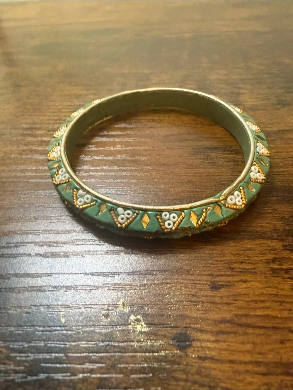 Green Enamel and Gold Accent Bangle Bracelet